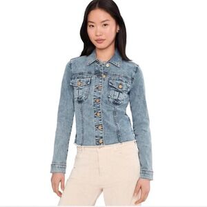 KUT from the Kloth Kara Trucker Style Medium Wash Raw Hem Denim Jacket Size M
